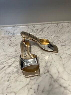 Calvin Klein Silver Metallic Slide Sandals
